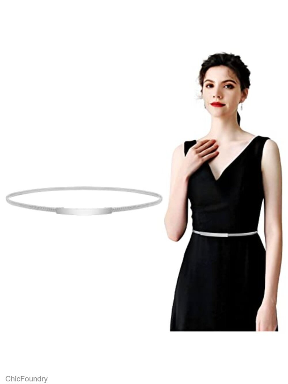 Women Skinny Metal Waist Belt Stretchable Elastic Gold Waistband